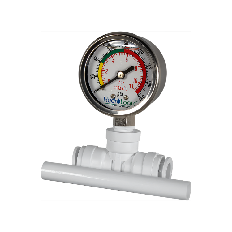 Hydro-Logic Pressure Gauge Kit 1/2Inches QC Tee liquid filled for Evolution RO