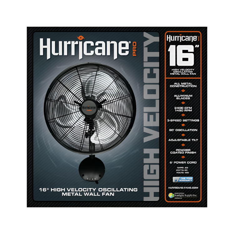Hurricane Pro High Velocity Oscillating Metal Wall Mount Fan 16 in