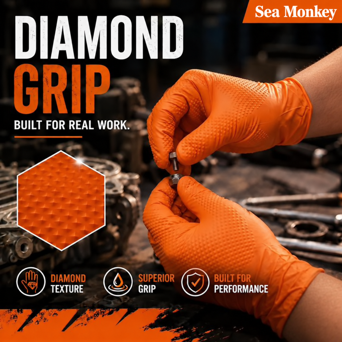 Sea Monkey Diamond Grip Nitrile Gloves 100 pcs